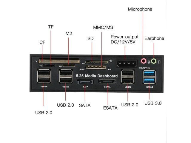 Alt view image 10 of 10 - Card Reader USB 3.0 Front Panel Hub eSATA SATA Port Internal Card Reader PC Dashboard Media Front Panel Audio