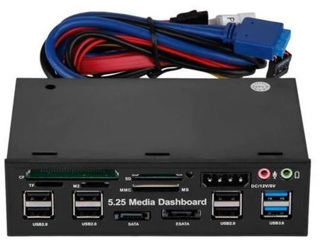 Alt view image 6 of 10 - Hot Multifuntion 5.25" Media Dashboard Card Reader USB 2.0 USB 3.0 20 pin e-SATA SATA Front Panel