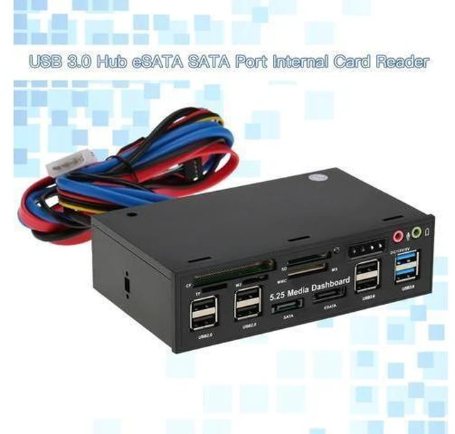 Alt view image 8 of 14 - 5.25" USB 3.0 e SATA All in 1 PC Media Dashboard Multi function Front Panel Card Reader I/O Ports