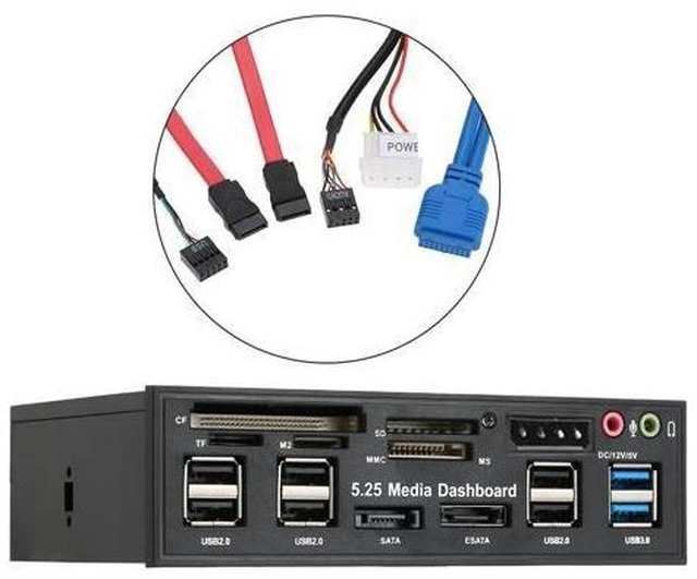 Alt view image 10 of 14 - 5.25" USB 3.0 e SATA All in 1 PC Media Dashboard Multi function Front Panel Card Reader I/O Ports