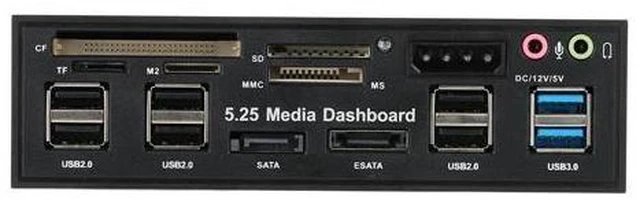 Alt view image 9 of 14 - 5.25" USB 3.0 e SATA All in 1 PC Media Dashboard Multi function Front Panel Card Reader I/O Ports