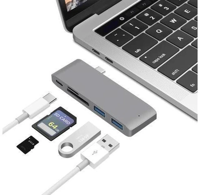 Alt view image 6 of 10 - 5 in1 USB C Hub Multiports USB Adapter for Macbook Pro Type C to USB3.0 SD TF Card Reader Adapter for 13/15inch MacBook Pro 2016