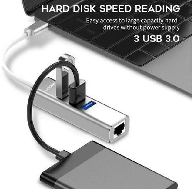 Alt view image 12 of 12 - 3 in 1 Type C To USB 3.0 With Rj45 Gigat Ethernet Network USB C HUB Adapter Thunderbolt 3 For MacBook Pro P20
