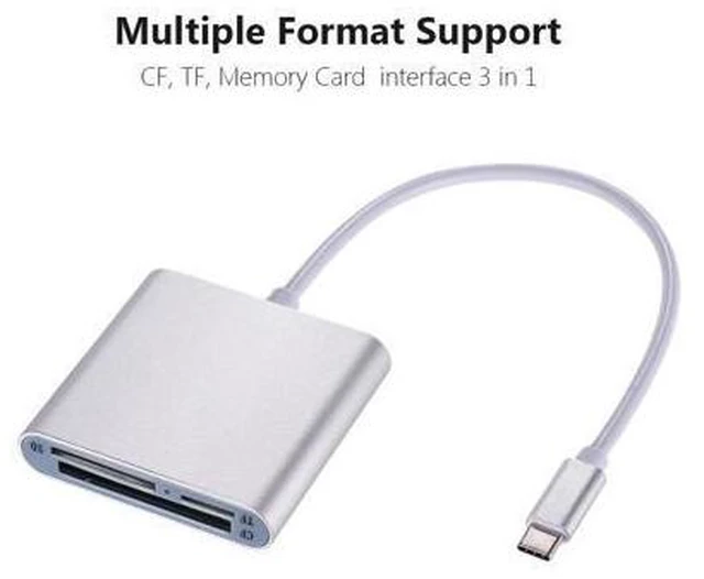 Alt view image 6 of 10 - Type-C Card Reader USB 3.0 Card Reader 3-in-1 TF/SD/CF Card Reader Aluminum Alloy Card Reader Silver