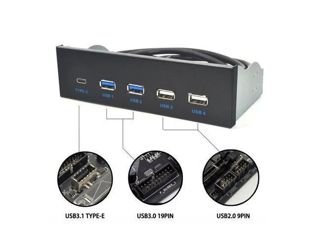 Alt view image 11 of 12 - 5.25 Inch USB 3.1 GEN2 Front Panel USB Hub 2 Ports USB 3.0 + 2 Ports USB2.0 + 1 Port TYPE-C with TYPE-E Connector for Desktop PC
