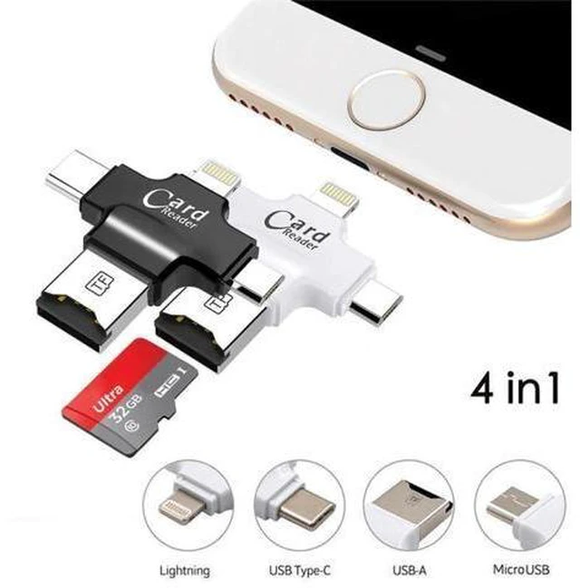 Alt view image 10 of 10 - 4 in 1 Card Reader Type C Micro USB Adapter Micro SD Card Reader Card for iPhone / iPad Smart OTG