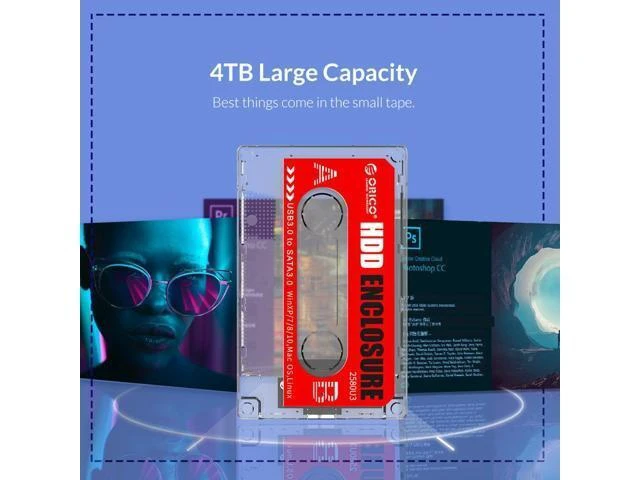 Alt view image 10 of 10 - HD Hard Drive Case USB3.0 HDD Enclosure External Transparent SSD box Cassette Tape Design for 2.5'' SSD HDD hard disk
