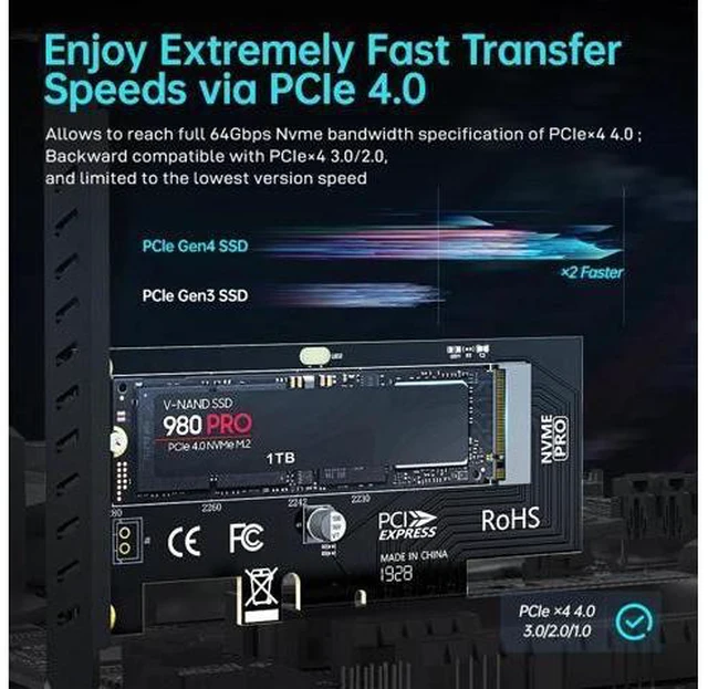 Alt view image 14 of 14 - M.2 NVME SSD to PCIe 4.0 X4 Adapter Card with Copper Cooling Best Heatsink Upgrade for PC , PCIE GEN4 Full Speed 64Gbps