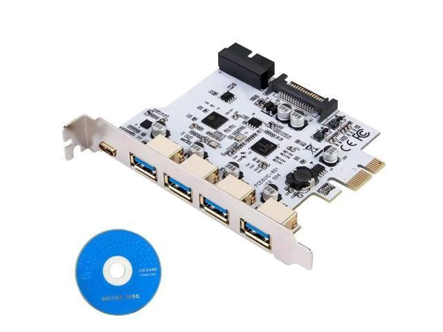Alt view image 10 of 10 - On Card USB 3.0 PCI-E Type C Expansion Card PCI Express PCI-E to USB 3.0 Controller 5Port + 1Port USB 3.1 PCI-E Card Adapter