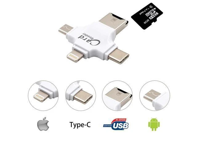 Alt view image 9 of 10 - 4 in 1 Card Reader usb-C Micro USB MicroSD tipo C Cardreader for Android ipad/iphone 7plus 6s5s MacBook OTG TF SD reader