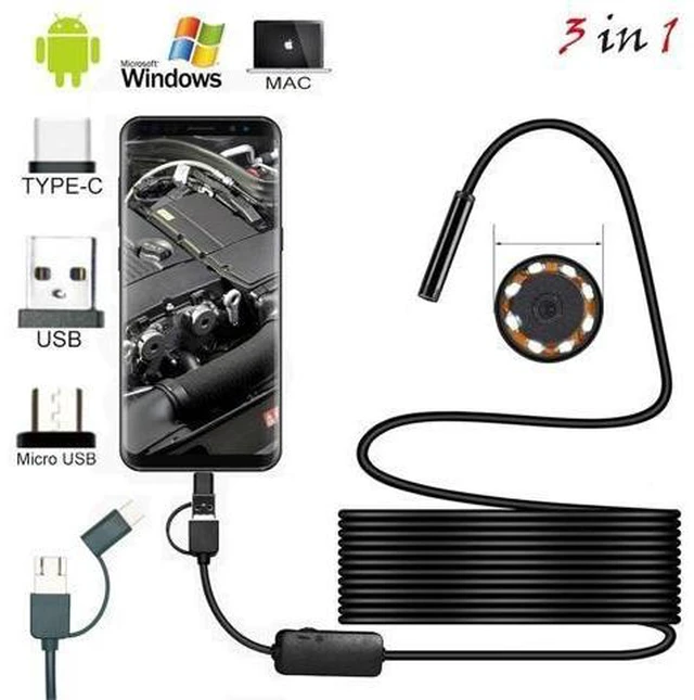 Alt view image 13 of 14 - USB Mini Endoscope Camera 7mm 2m 1m Flexible Soft/Hard Cable Borescope Inspection Camera Waterproof Lighting For Android