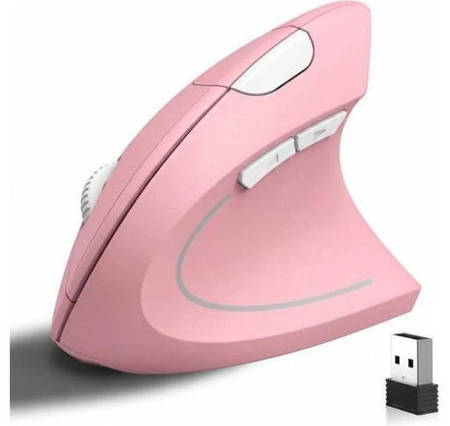 Alt view image 7 of 12 - Ergonomic Vertical Wireless Mouse Stylish Rechargeable 2.4G Optical Mice Cordless Mouse with USB Receiver, 800/1200 /1600 DPI, 5 Buttons for Laptop,PC,Mac,Computer (Pink)