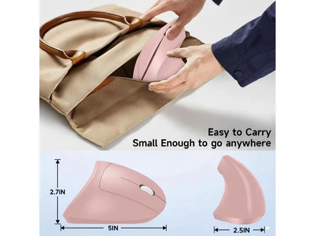 Alt view image 10 of 12 - Ergonomic Vertical Wireless Mouse Stylish Rechargeable 2.4G Optical Mice Cordless Mouse with USB Receiver, 800/1200 /1600 DPI, 5 Buttons for Laptop,PC,Mac,Computer (Pink)