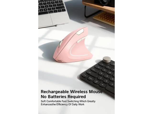 Alt view image 11 of 12 - Ergonomic Vertical Wireless Mouse Stylish Rechargeable 2.4G Optical Mice Cordless Mouse with USB Receiver, 800/1200 /1600 DPI, 5 Buttons for Laptop,PC,Mac,Computer (Pink)