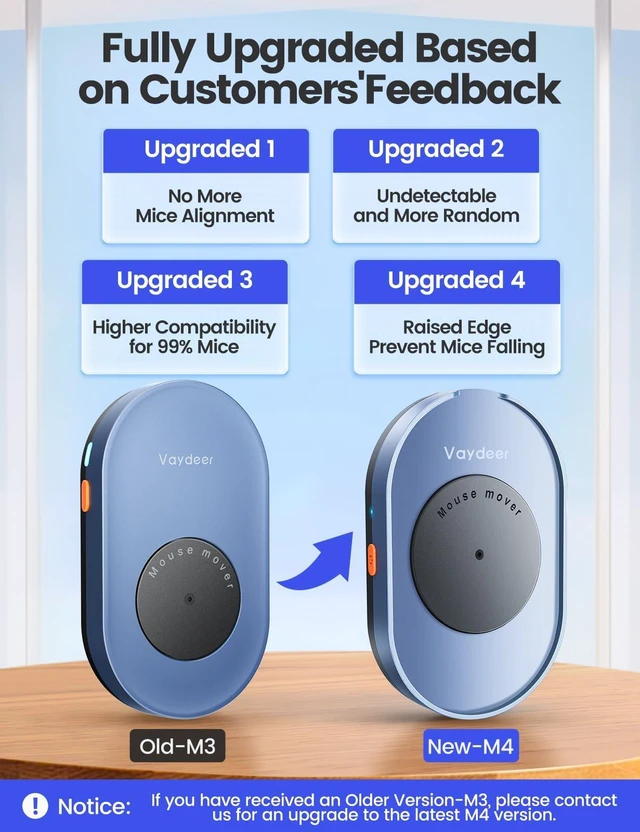 Alt view image 10 of 10 - Vaydeer Undetectable Mouse Mover, M4 Mouse Jiggler Device with ON/Off Switch, Driver-Free Shaker Wiggler Mouse Movement Simulation for Computer Awakening, Gift Ideal for Men/Women (Fog Blue)