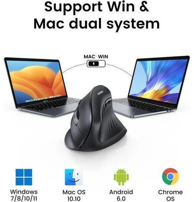 Alt view image 14 of 14 - Vertical Wireless (Bluetooth 5.0+2.4G) Ergonomic Mouse with 5 Buttons 1000/1600/2000/4000 DPI Pre of Mouse Arm Vertical Mouse Compatible with PC/Laptop/Tablet Black