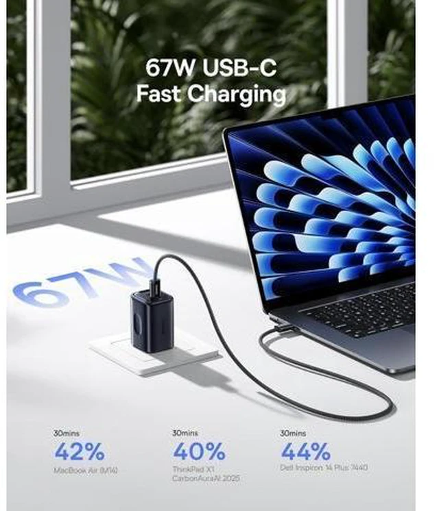 Alt view image 9 of 14 - PICOGO 67W USB C Charger, Smallest 3 Port Fast Charging Block with Foldable Plug, PD/PPS for MacBook Air/Pro, iPhone 17/16/15 Series, Galaxy S25/24, Airpods 4 & More