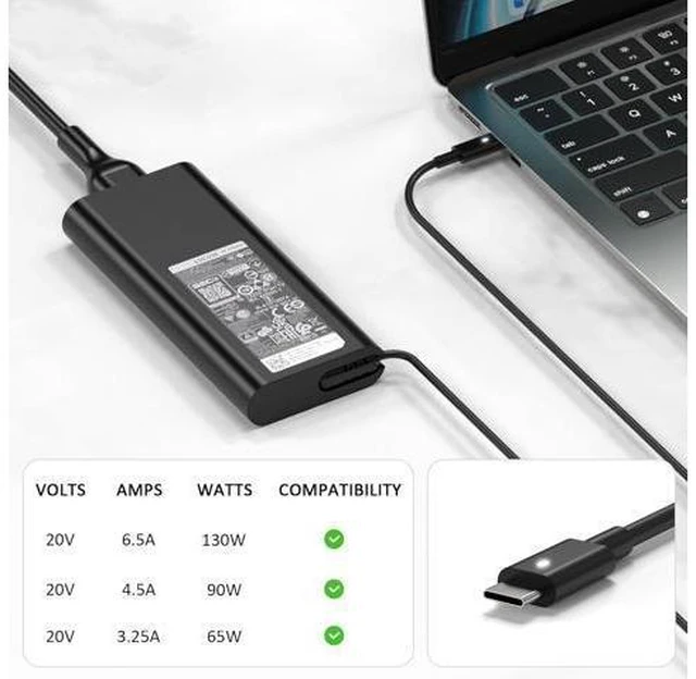 Alt view image 9 of 12 - Replacement for 130W Laptop Charger USB C Type C Slim AC Power Adapter for Xps 17 Precision 5550 5530 2in1 XPS 15 2in1 9575DA130PM170 HA130PM170 0K00F5 K00F5 0M0H25 M0H25 T4V18