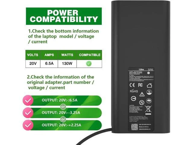Alt view image 9 of 14 - 130W USB C Laptop Charger for XPS 15 17 9575 9500 9510 9520 9530 9700 9710 9720 9730 Precision 5470 5480 5550 5560 5530 5570 5750 5760 5770 3550 3560 3570 3571 2in1 Latitude AC Adapter Power Cord
