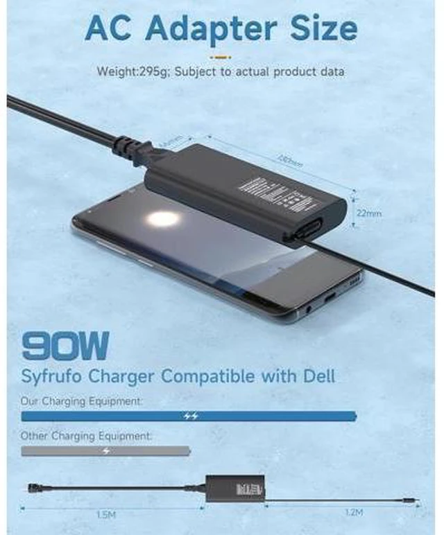 Alt view image 13 of 14 - 90W Laptop Charger for Inspiron 15 17 Series 5400 5401 5490 5491 7500 7501 7590 7591 7790 Latitude E5430 E6410 E6420 E6430 E6440 E6540 E7470 E7450 Power Supply