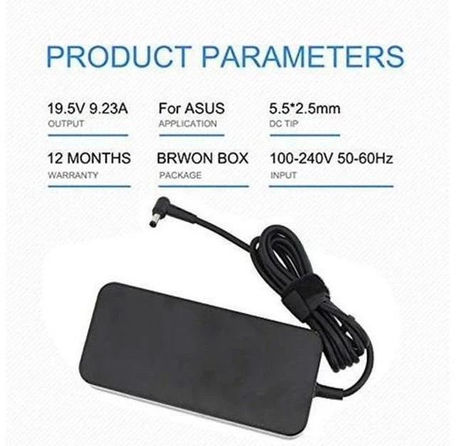 Alt view image 7 of 10 - 19.5V 9.23A 180W Laptop Charger ADP-180MB F Fit for Asus ROG G750JM G751JM G750JS G75VW G75VX GL502VT G750JW G750JM G750JX G751JL G751JM G752VL G-Series Gaming Laptop AC Adapter