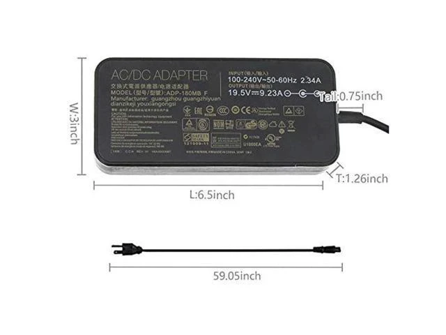 Alt view image 8 of 10 - 19.5V 9.23A 180W Laptop Charger ADP-180MB F Fit for Asus ROG G750JM G751JM G750JS G75VW G75VX GL502VT G750JW G750JM G750JX G751JL G751JM G752VL G-Series Gaming Laptop AC Adapter