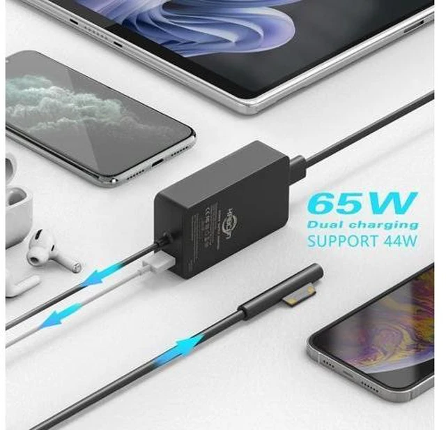 Alt view image 9 of 14 - 65W Surface Pro Laptop Charger for Surface Pro 10 9 8 7+ X 7 6 5 4 3 Windows Surface Laptop 7 6 5 Studio 4 Go 3 2 Surface Go Tablet Surface Book 2 1 Support 44W 36W 10.1FT Travel Case