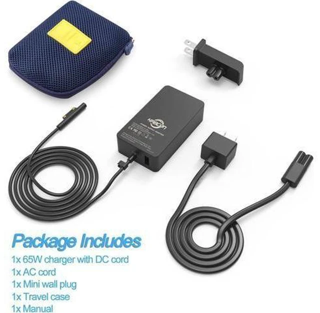 Alt view image 14 of 14 - 65W Surface Pro Laptop Charger for Surface Pro 10 9 8 7+ X 7 6 5 4 3 Windows Surface Laptop 7 6 5 Studio 4 Go 3 2 Surface Go Tablet Surface Book 2 1 Support 44W 36W 10.1FT Travel Case