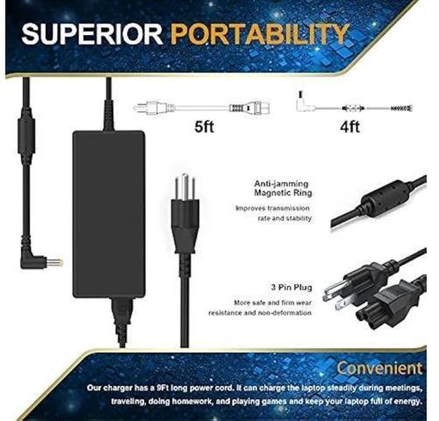 Alt view image 8 of 12 - 135W AC Charger Fit for Acer Nitro 5 Gaming Laptop, acer Nitro 5 an515-55-53e5 AN515-51 N18C3 AN515-41 AN515-53 AN515-52 AN515-43 AN515-54 AN517-51 N18C4 AN515-44-R99Q Adapter Power Supply Cord