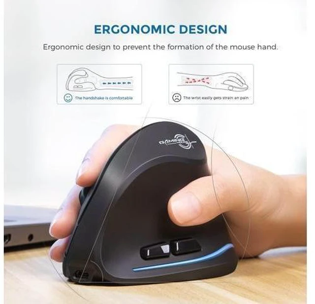 Alt view image 8 of 12 - ECHTPower Ergonomic Wireless Mouse, Vertical Mouse with Adjustable DPI 2400/1600/1000, Rechargeable Mice with LED Light, Ergo Mouse for Laptop/PC/Windows/macOS