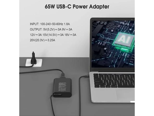 Alt view image 13 of 14 - 65W 60 Watt Replacement for Laptop Charger AC Adapter Replacement for USB C Charger Latitude 5420 5520 5320 7420 5430 7390 7320XPS 13 Chromebook 3100 Computer Type C Fast Charging Power Cord