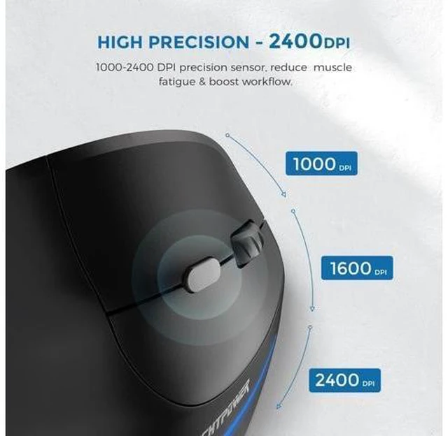 Alt view image 10 of 12 - ECHTPower Ergonomic Wireless Mouse, Vertical Mouse with Adjustable DPI 2400/1600/1000, Rechargeable Mice with LED Light, Ergo Mouse for Laptop/PC/Windows/macOS