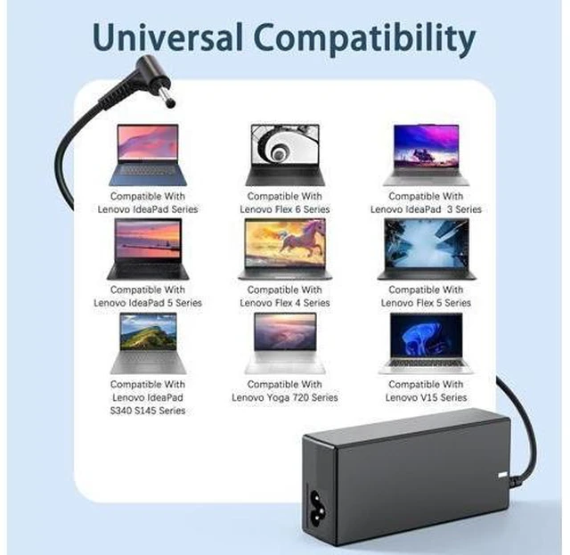 Alt view image 12 of 14 - 65W Charger Compatible with Laptop IdeaPad 3 1 5 Flex 5 6 4 1470 1480 IdeaPad s340 S145 330 320 310 110 110s 510 520 530s 710s s540 S730 V14 V15 V17 65W 45W Round Tip AC Adapter