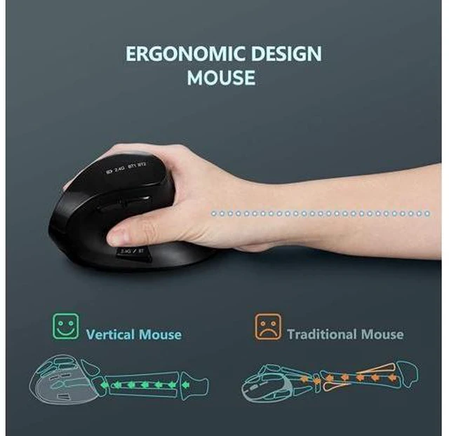 Alt view image 10 of 14 - Ergonomic Mouse Wireless Vertical Mouse - Rechargeable Optical Mice for Multi-Purpose (Bluetooth 5.0 + Bluetooth 3.0 + USB Connection) Compatible Apple Mac and Windows Computers - Black