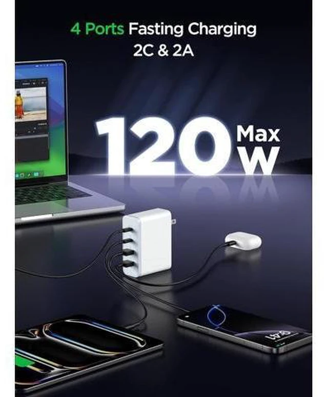 Alt view image 11 of 14 - MacBook Pro Charger-Exclusive PD3.0 PPS 100W USB C Charger Block 120W GaN Fast Charger for MacBook Pro/Air iPhone Galaxy iPad Pro-White