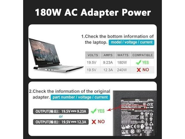Alt view image 9 of 10 - 180W Laptop Charger Compatible with Dell G7 15 17 7588 7590 7790 G5 15 5515 5587 5590 G3 15 3579 17 3779 Precision 7670 7770 AC Adapter for Gaming Laptops 19.5V 9.23A 7.4mm Power Cord
