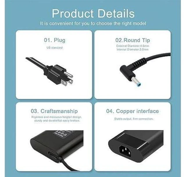 Alt view image 10 of 14 - 200W Laptop Charger 10.3A 19.5V for HP Omen Pavilion 15 16 17 Gaming Laptop, Zbook 15 17 ZBook Fury Create Studio Envy 15 2020 TPN-DA10 Gaming Laptop Power Adapter Supply