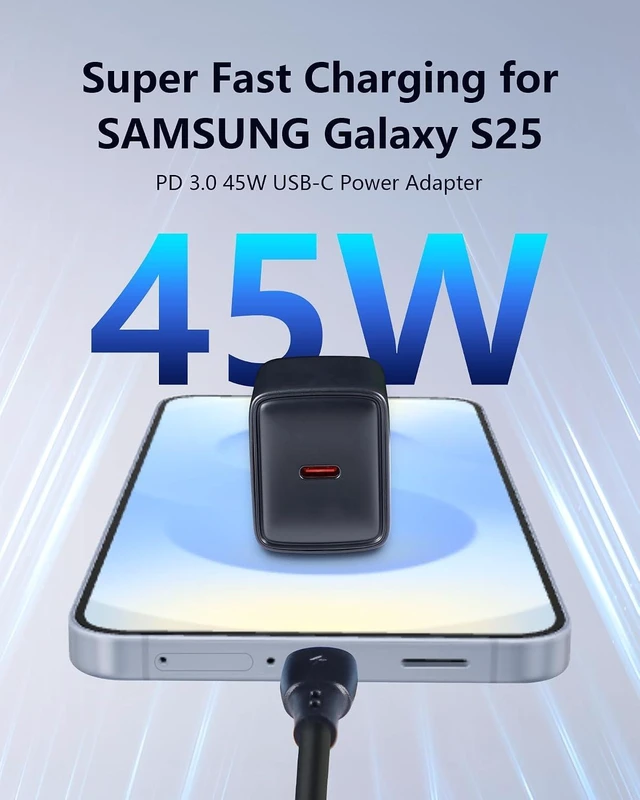 Alt view image 8 of 12 - 45W USB-C Charger 45W Power Adapter Supports Super Fast Charging for Galaxy S25/S24/S23 Compatible with iPhone 17/16/15/14 iPad and More Devices (2-Pack of Charger and 5 ft Cable)