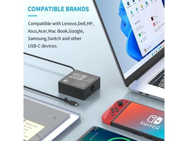 Alt view image 11 of 14 - 100W Compatible with USB Type C Laptop Charger for X13 Z13 GV301 GZ301 GA401QM GA503QM G533QM GX703HS 14 14X UX425QA UM425QA 20V 5A Adapter Power A20-100P1A