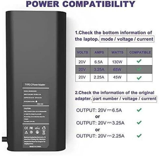 Alt view image 8 of 10 - 130W USB C Charger Compatible with Dell XPS 15 2in1 9575 9500 17 9700 Precision 5530 2in1 5550 5750 3560 Precision M3800 M2800 Inspiron 7347 7348 7459 DA130PM170 HA130PM170 0K00F5
