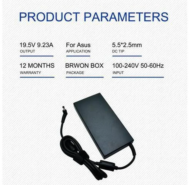 Alt view image 8 of 12 - 19.5V 9.23A 180W Laptop Charger for Msi A15-180P1A, for Sager NP7876 NP7856-N NP7856-S NP8956 NP8957 Notebook AC Adapter 5.5x2.5mm with Power Cord
