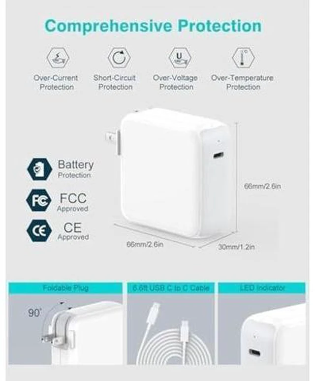 Alt view image 9 of 12 - Charger for MacBook Air MacBook Pro 13 14 15 16 inch 2025 2024 2023 2022 2021 2020, M1 M2 M3 M4 Laptop 70W USB C Power Adapter, iPad, LED, 6.6FT USB-C Cable, Charging as Fast as Original Quality