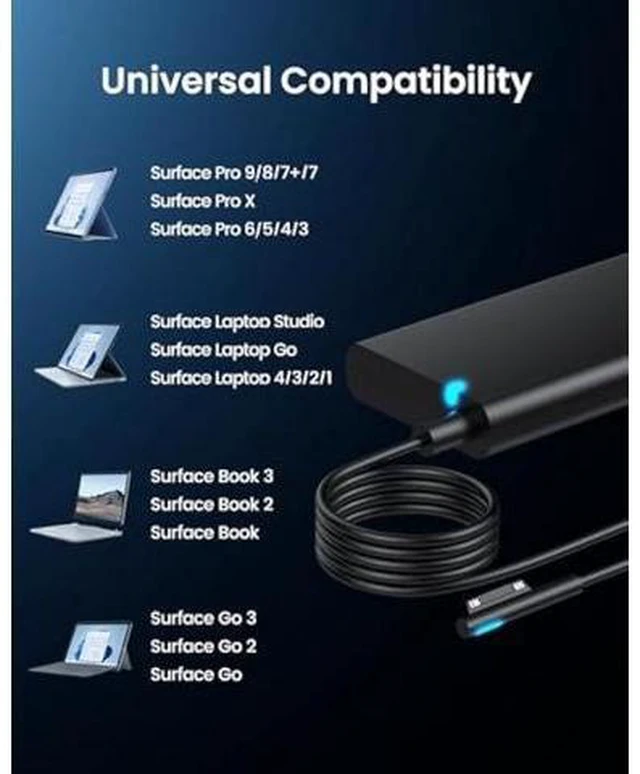 Alt view image 10 of 12 - Surface Pro Charger for Microsoft Surface Pro 9, 8, 7+, 7, 6, 5, 4, 3, X, 65W Windows Surface Laptop 5, 4, 3, 2, 1, Studio, Power Cord for Surface Book 2, 1, Power Supply Surface Go 3, 2, 1