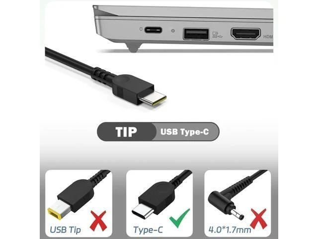 Alt view image 9 of 14 - New Slim 65W USB C Laptop Charger for Thinkpad/Yoga/Chromebook Computer Type C Fast Charging Power Cord Ac Adapter for ThinkPad T14/T15/X1 Carbon Gen 12 Yoga 7i/9i Chromebook 500e /C340/S340