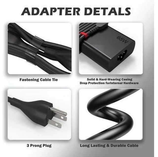 Alt view image 12 of 14 - New Slim 65W USB C Laptop Charger for Thinkpad/Yoga/Chromebook Computer Type C Fast Charging Power Cord Ac Adapter for ThinkPad T14/T15/X1 Carbon Gen 12 Yoga 7i/9i Chromebook 500e /C340/S340
