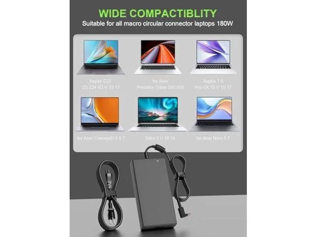 Alt view image 10 of 12 - 180W Charger Compatible with Acer Nitro 5 7 V15 V17 V16 V14 16S AN515 AN517 Predator Helios/Triton300 500 Aspire 3D 7 Series G3-573 PH315-52 PH317-54 PT515-51 Laptop