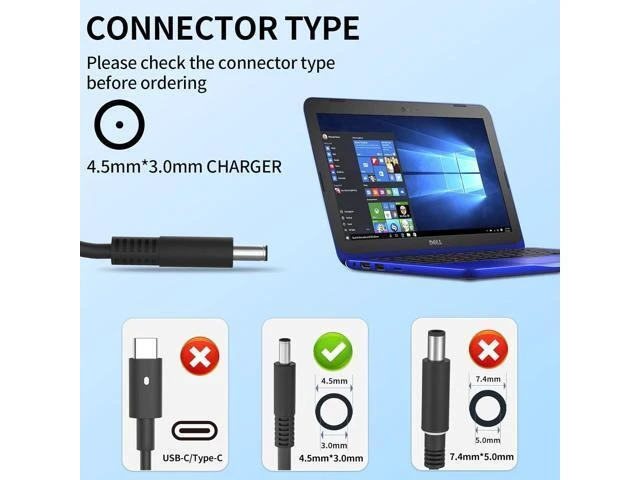 Alt view image 10 of 14 - 45W Round Tip Laptop Charger Fit for Inspiron 13 14 15 3000 5000 7000 Series 15-3552 3555 3558 3565 3567 5551 5552 5555 5558 5559 DA45NM140 LA45NM140 19.5V 2.31A AC Adapter Power Cord