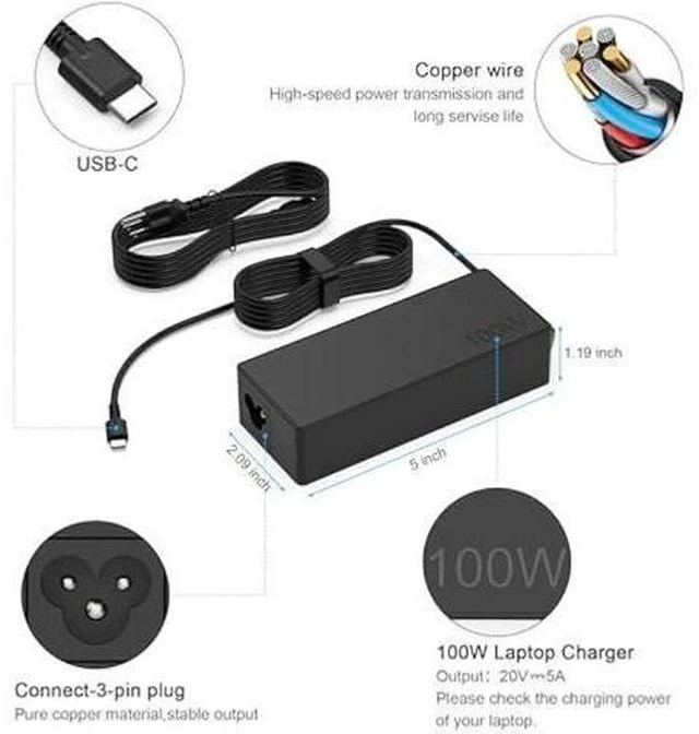 Alt view image 10 of 14 - USB C Laptop Charger 100W USB C Charger Universal Fast Charger Compatible with Lenovo MacBook Pro, MacBook Air,HP,Asus,Acer,MSI,Dell Type C AC Adapters Compatible with 90W 65W 45W PD 3.0 Power Cord