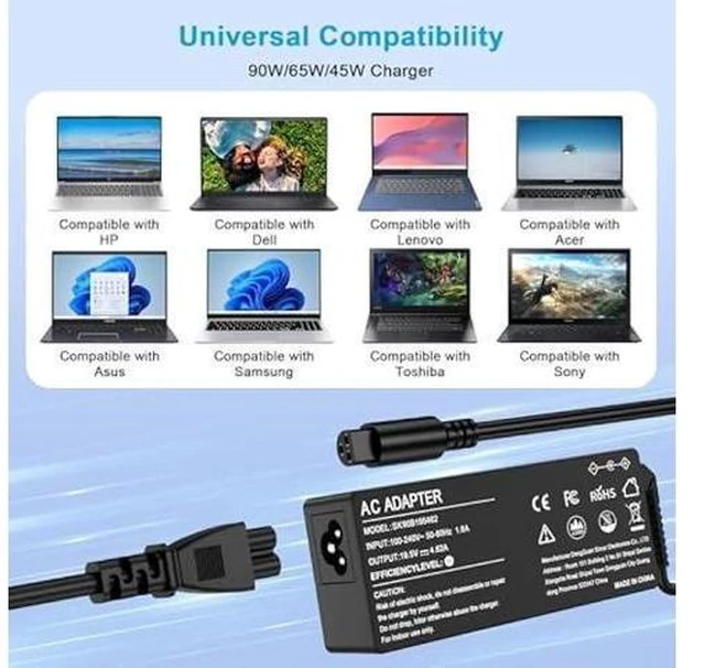Alt view image 9 of 12 - 90W 65W Universal AC Adapter Laptop Charger Replacement for Lenovo HP Dell Asus Samsung IBM Toshiba Sony Fujitsu Gateway Computer Power Cord Supply AC Adapter with 16 Tips