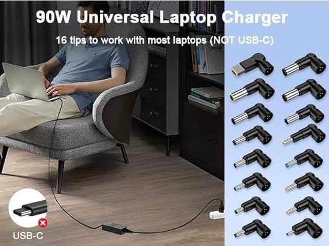 Alt view image 10 of 12 - 90W 65W Universal AC Adapter Laptop Charger Replacement for Lenovo HP Dell Asus Samsung IBM Toshiba Sony Fujitsu Gateway Computer Power Cord Supply AC Adapter with 16 Tips